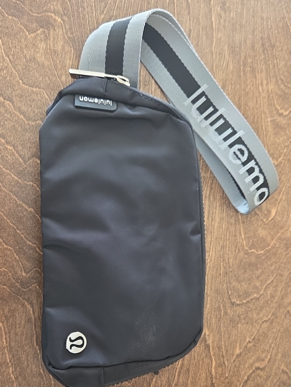 lululemon athletica Black Sling Belt Bag with Gray Strap